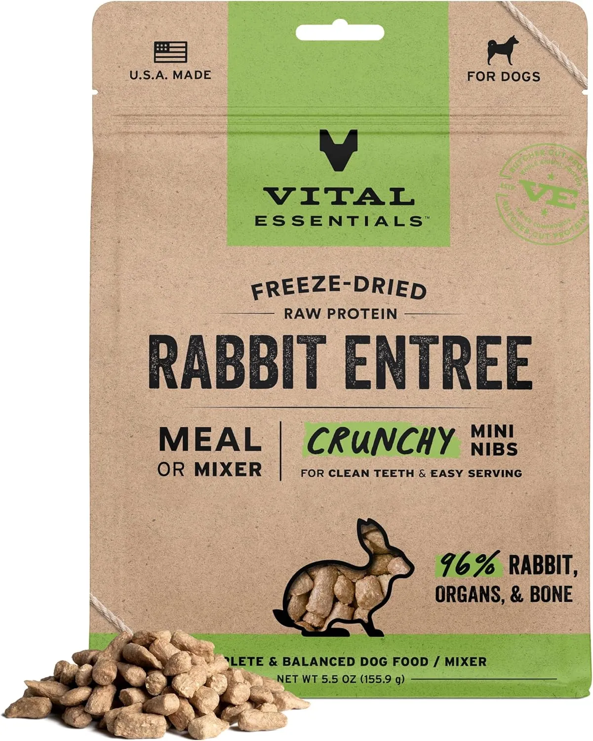 Vital Essentials Freeze-Dried Raw Rabbit Entree & Mixer Dog Food Crunchy Mini Nibs, 5.5 oz