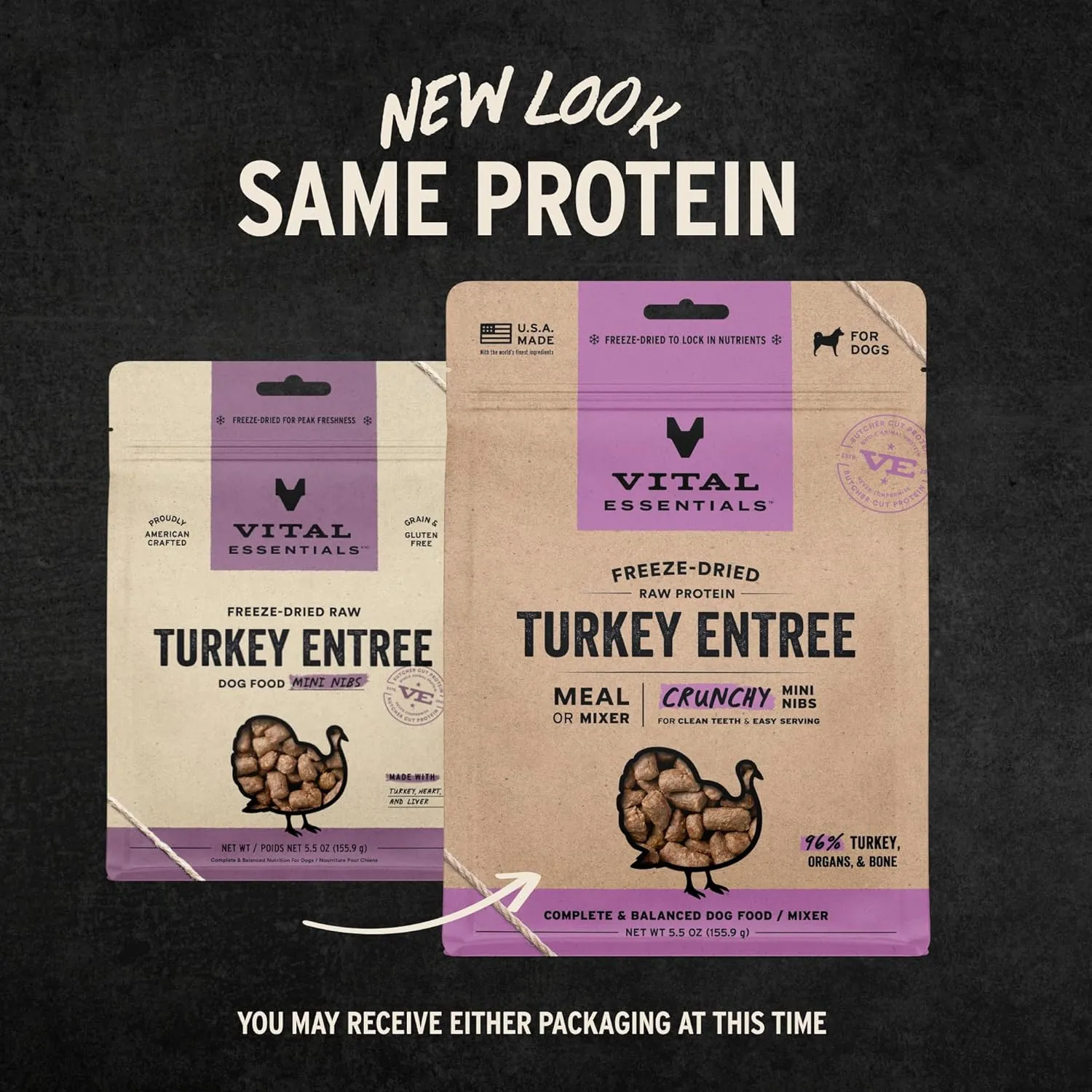 Vital Essentials Freeze-Dried Raw Turkey Entree & Mixer Dog Food Crunchy Mini Nibs, 5.5 oz