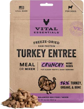 Vital Essentials Freeze-Dried Raw Turkey Entree & Mixer Dog Food Crunchy Mini Nibs, 5.5 oz