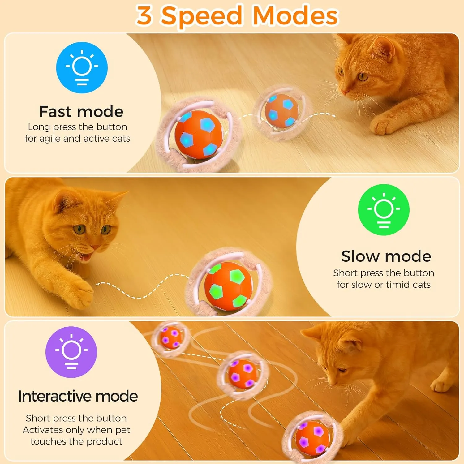 VIWIK Cat Toys for Bored Indoor Adult Cats, Interactive Automatic Motion Activated Kitten Ball Toy, Hide and Seek Mouse Catching Game, Low Noise Fast Rolling Ball in 4 Holes Play Mat