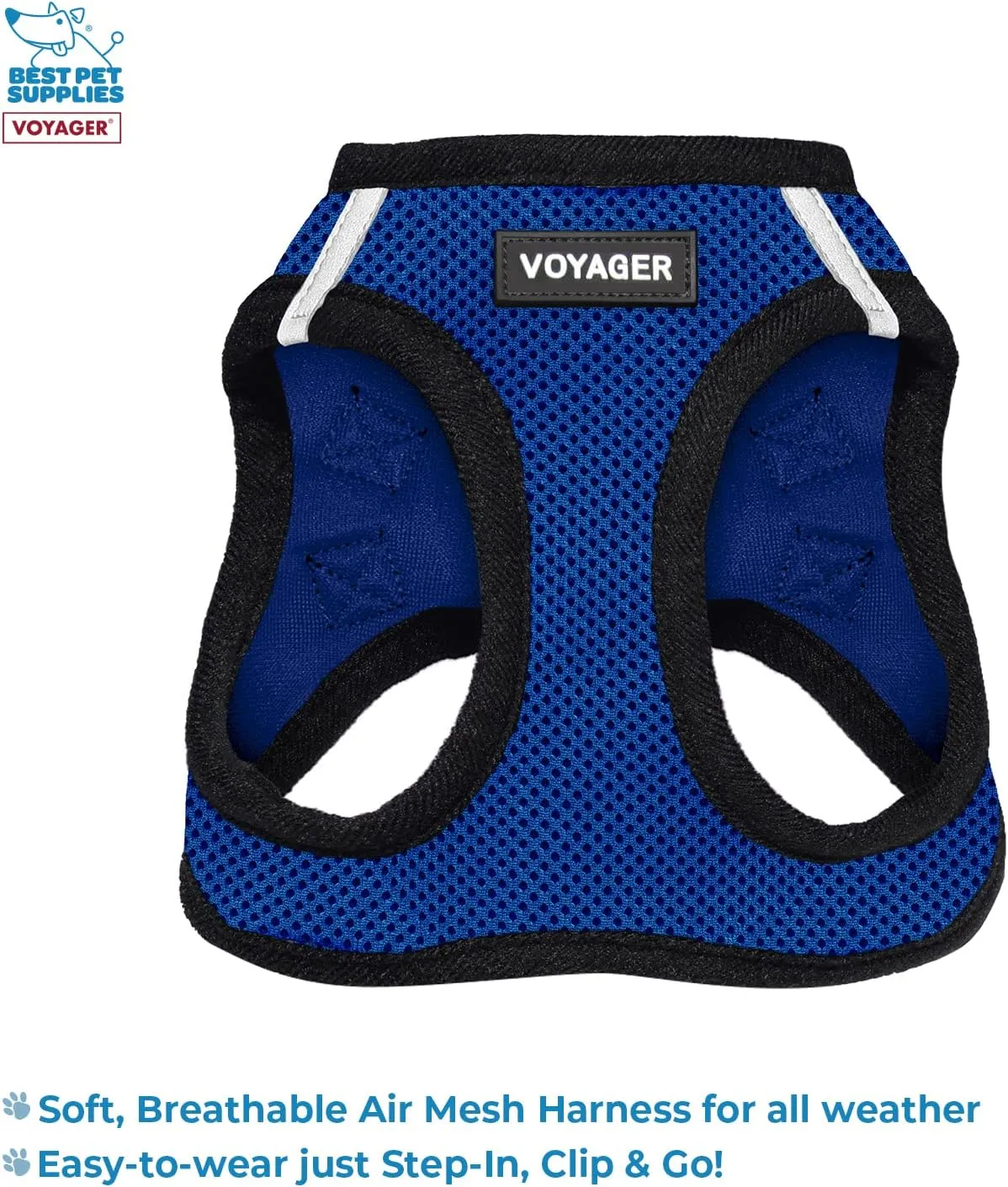 Voyager Step-in Air All Weather Mesh Harness and Reflective Dog 5 ft Leash Combo with Neoprene Handle, for Small, Medium and Large Breed Puppies by Best Pet Supplies - Blue, Small