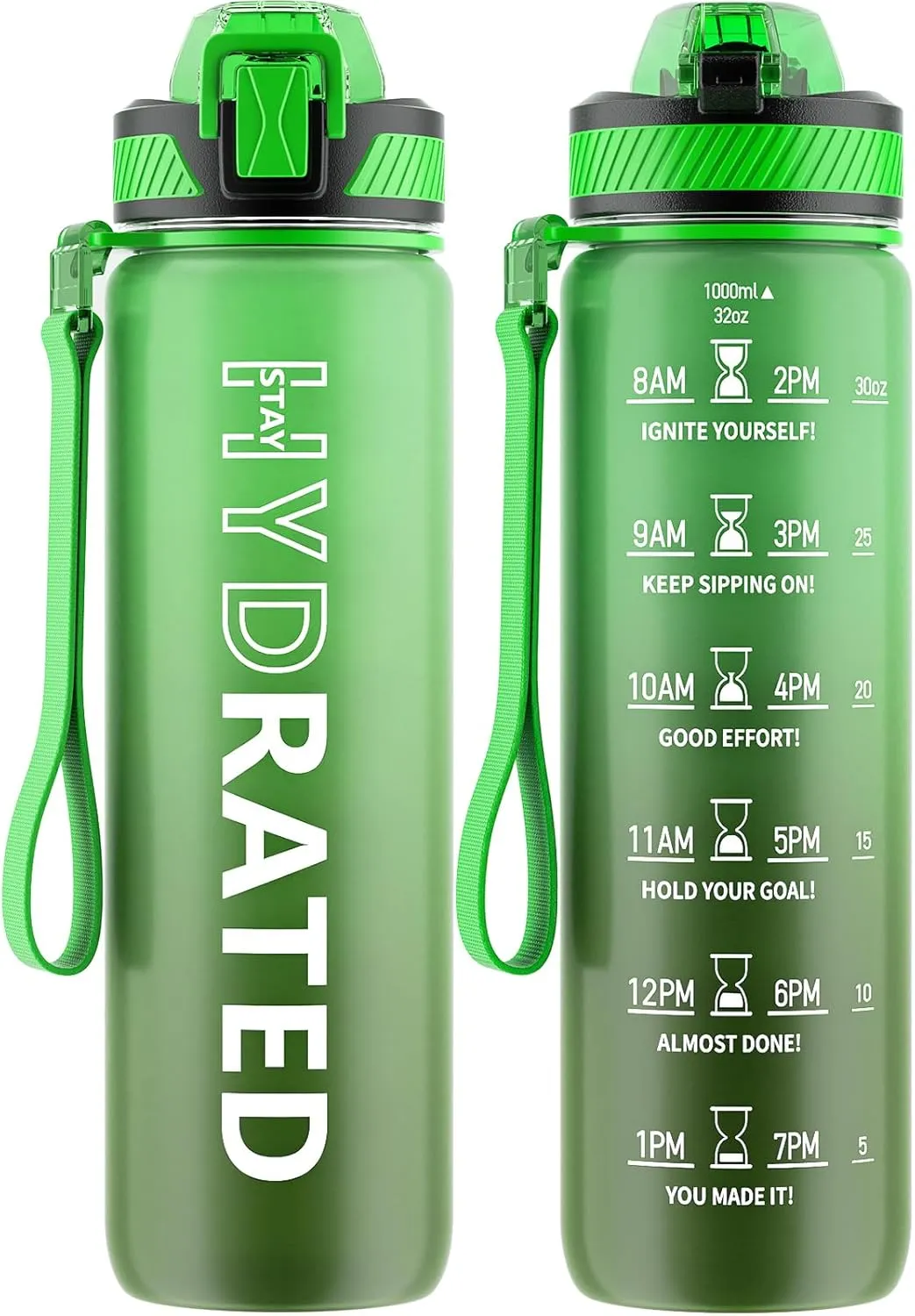 Water Bottle with Straw, 32oz Motivational Water Bottles with Time Marker to Drink, Tritan BPA Free, 1L Sports Water Bottle with Carry Strap LeakProof for Women Gym Fitness Outdoor (1 Pack)