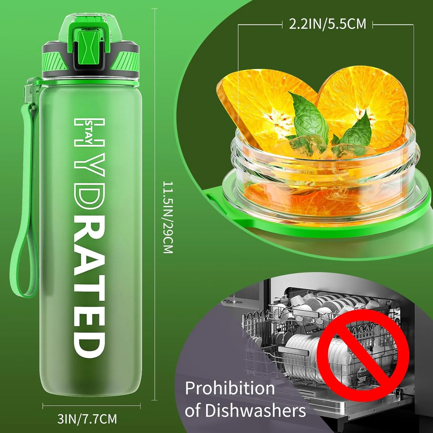 Water Bottle with Straw, 32oz Motivational Water Bottles with Time Marker to Drink, Tritan BPA Free, 1L Sports Water Bottle with Carry Strap LeakProof for Women Gym Fitness Outdoor (1 Pack)