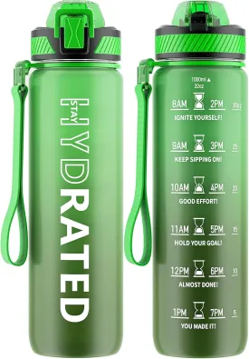 Water Bottle with Straw, 32oz Motivational Water Bottles with Time Marker to Drink, Tritan BPA Free, 1L Sports Water Bottle with Carry Strap LeakProof for Women Gym Fitness Outdoor (1 Pack)
