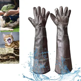 Waterproof Animal Handling Gloves Bite Proof, 60cm/ 23.6In Bite Resistant Gloves for Bathing, Grooming, Handling Cat Dog Rat Snake Lizard Falcon Reptile, Reinforced Leather Protection Gloves