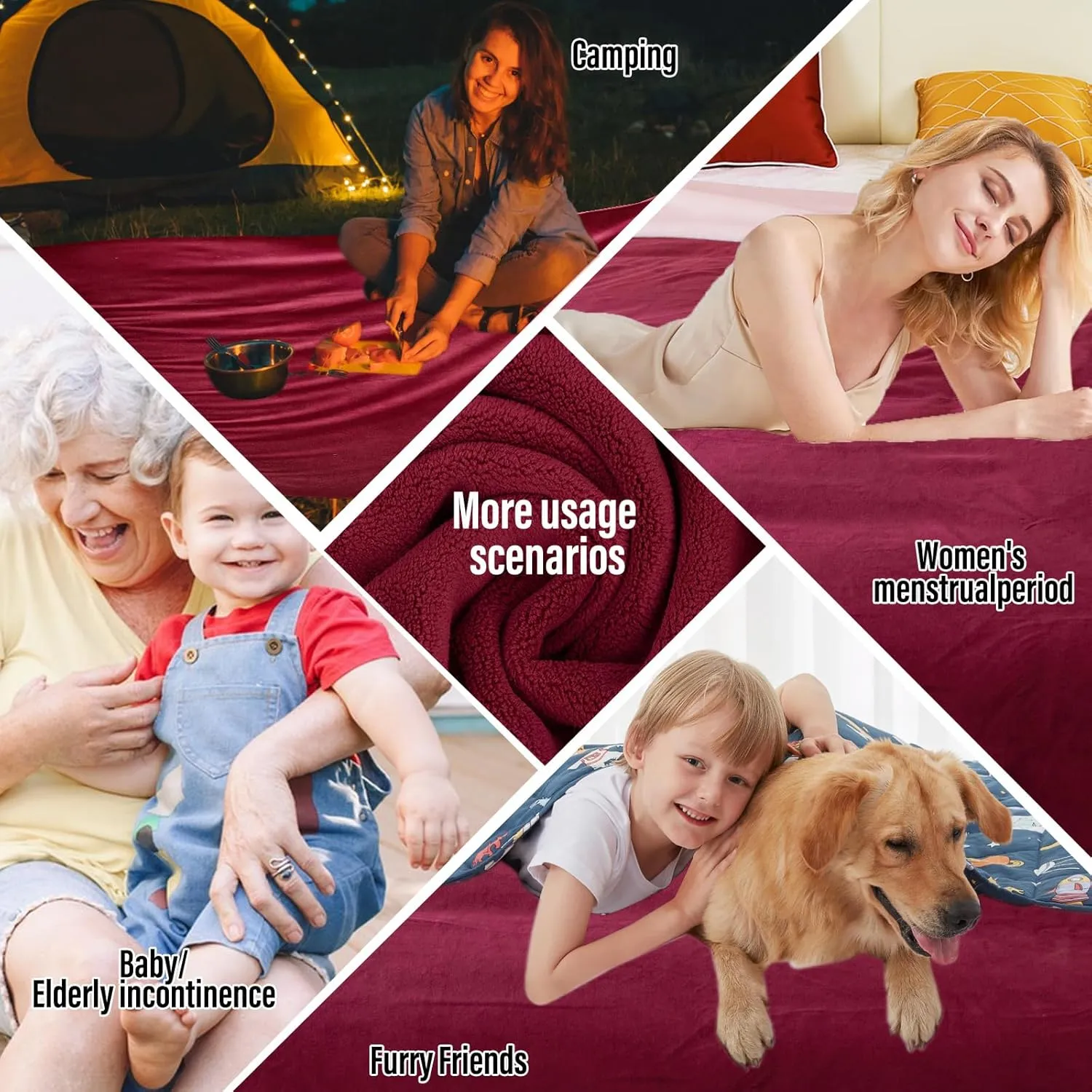 Waterproof Blanket for Bed Couch Sofa, Reversible & Reusable Cat, Dog Blanket Waterproof Washable, Small Water Resistant Blankets, Leakproof (40"x60", Burgundy/Rose Pink)