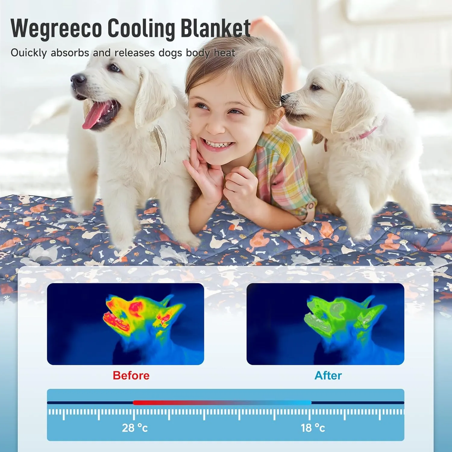 wegreeco Dog Cooling Mat,Lightweight Cooling Blanket for Dogs and Cats,Cooling Pad for Dog Large,Pet Weighted Cooling Blanket for Dogs Cute Dog M
