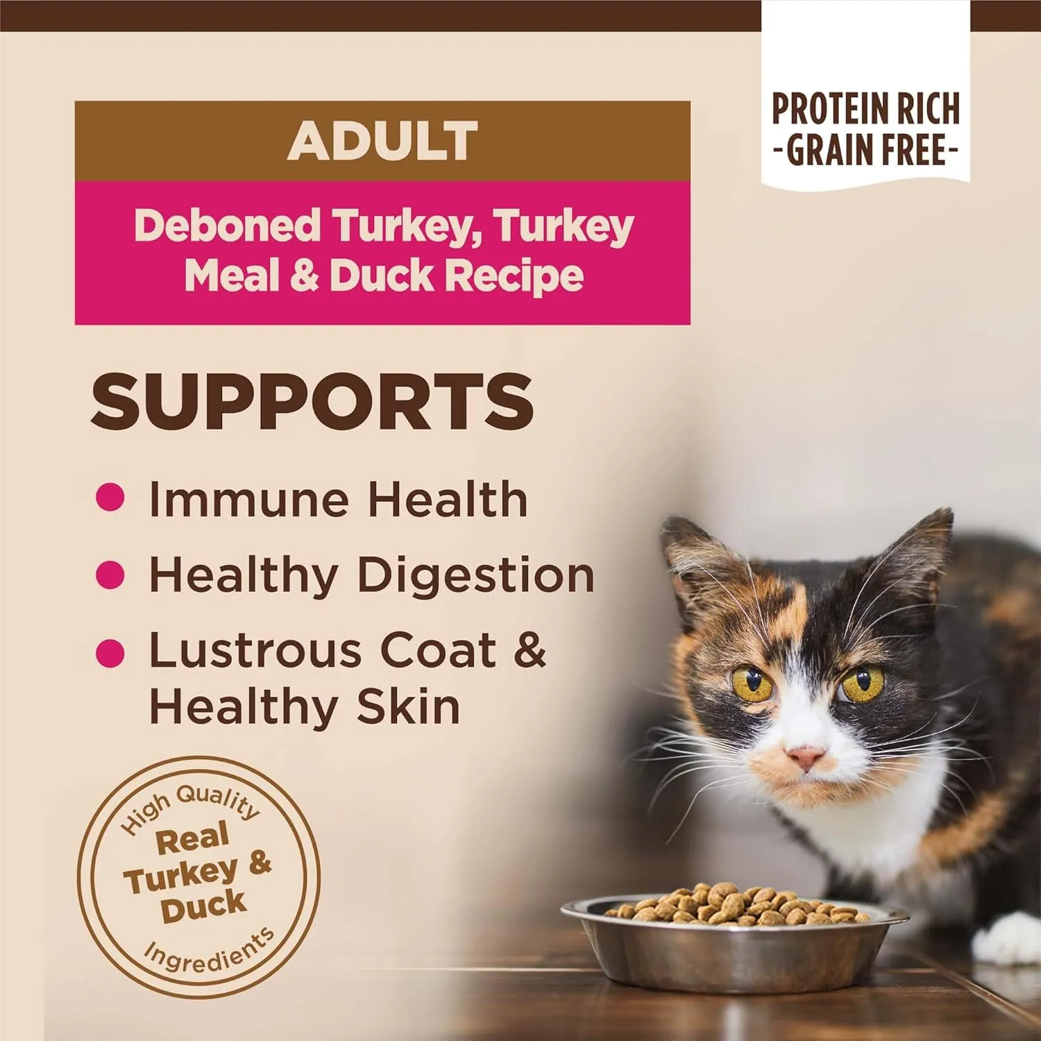 Wellness CORE Natural Grain-Free High Protein Adult Dry Cat Food Recipe, Turkey, Turkey Meal and Duck Formula, 5 Pound Bag