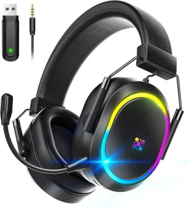 Wireless Gaming Headset for PS5 PS4, Bluetooth 2.4GHz Headphones with Noise Cancelling Mic, 23ms Low Latency Audio, 50  Hrs & Surround Sound Memory Foam Gamer Headsets for Switch, Laptop, Mobile, Mac