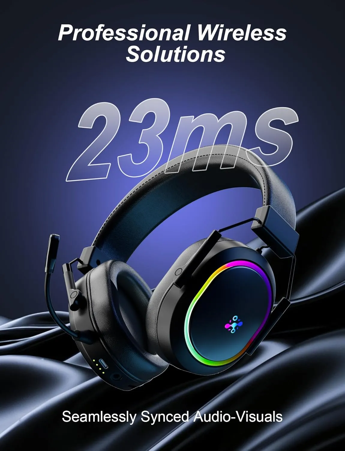 Wireless Gaming Headset for PS5 PS4, Bluetooth 2.4GHz Headphones with Noise Cancelling Mic, 23ms Low Latency Audio, 50  Hrs & Surround Sound Memory Foam Gamer Headsets for Switch, Laptop, Mobile, Mac